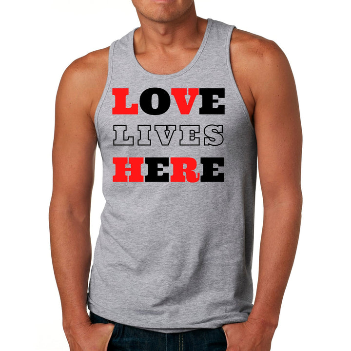 Mens Fitness Tank Top Graphic T-shirt Love Lives Here Christian Red - Mens