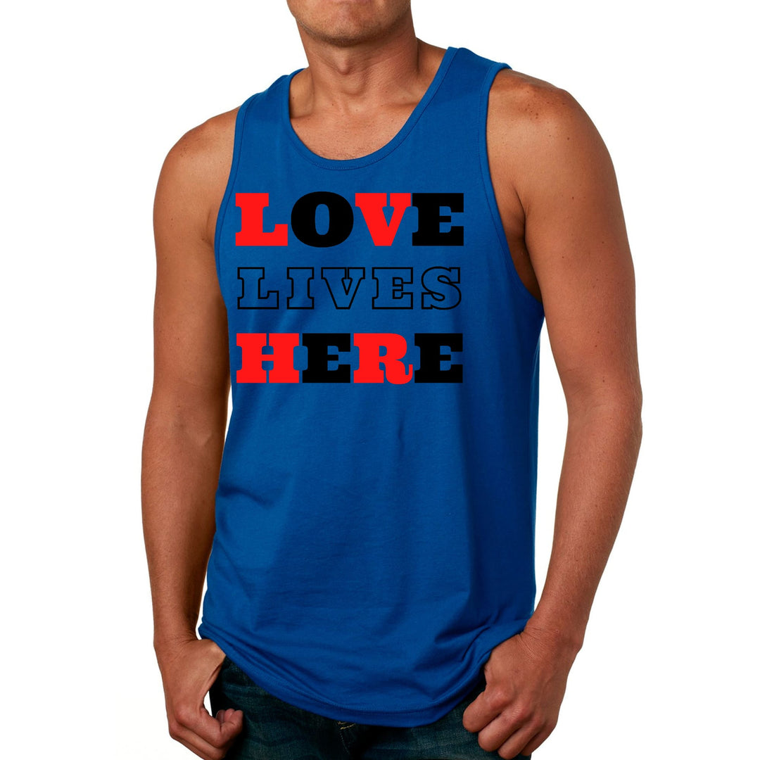 Mens Fitness Tank Top Graphic T-shirt Love Lives Here Christian Red - Mens