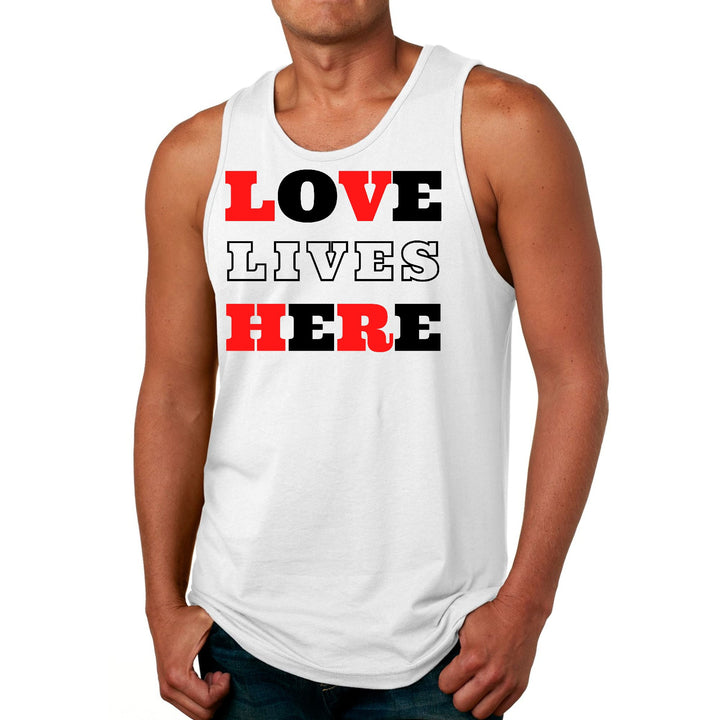 Mens Fitness Tank Top Graphic T-shirt Love Lives Here Christian Red - Mens