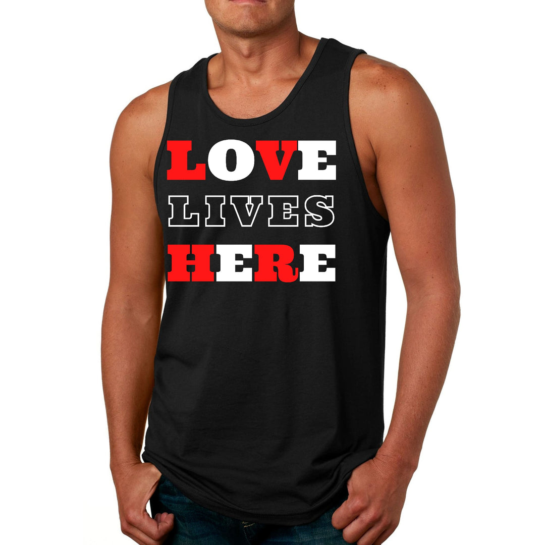 Mens Fitness Tank Top Graphic T-shirt Love Lives Here Christian - Mens | Tank