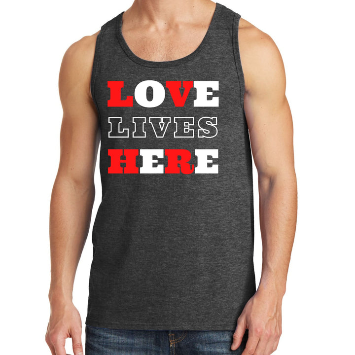 Mens Fitness Tank Top Graphic T-shirt Love Lives Here Christian - Mens | Tank