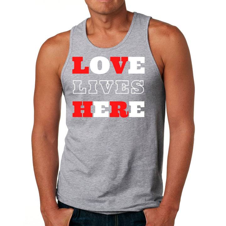 Mens Fitness Tank Top Graphic T-shirt Love Lives Here Christian - Mens | Tank