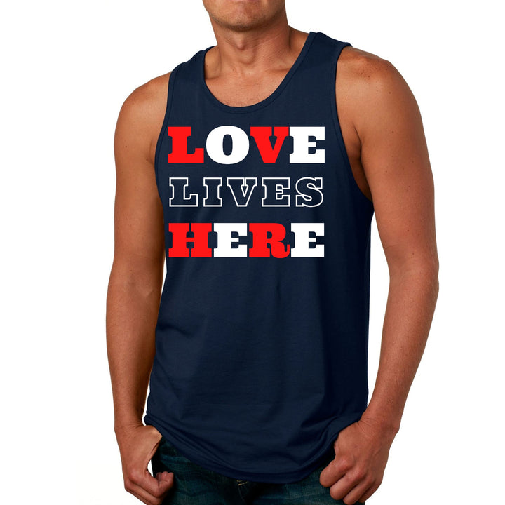 Mens Fitness Tank Top Graphic T-shirt Love Lives Here Christian - Mens | Tank