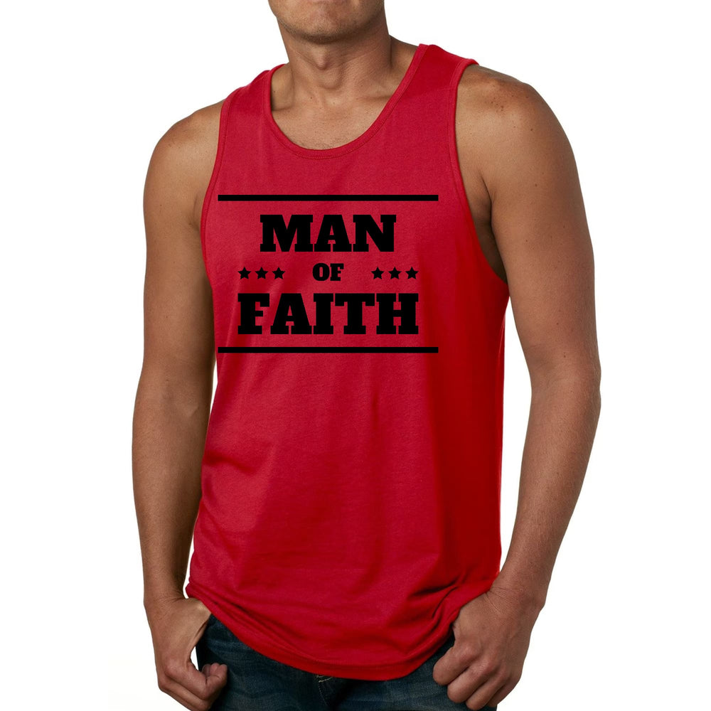 Mens Fitness Tank Top Graphic T-shirt Man of Faith Black Illustration - Mens