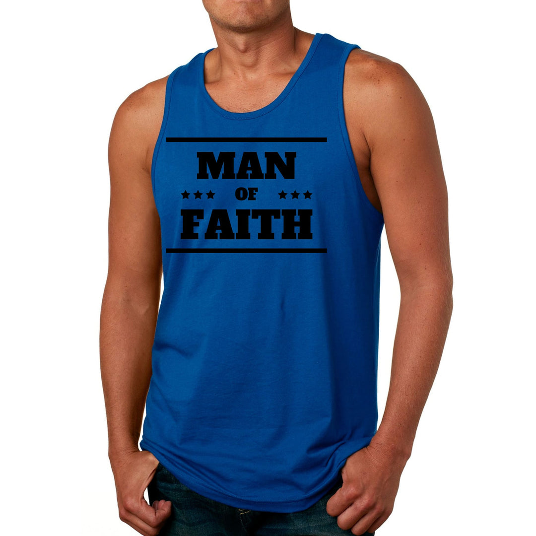 Mens Fitness Tank Top Graphic T-shirt Man of Faith Black Illustration - Mens