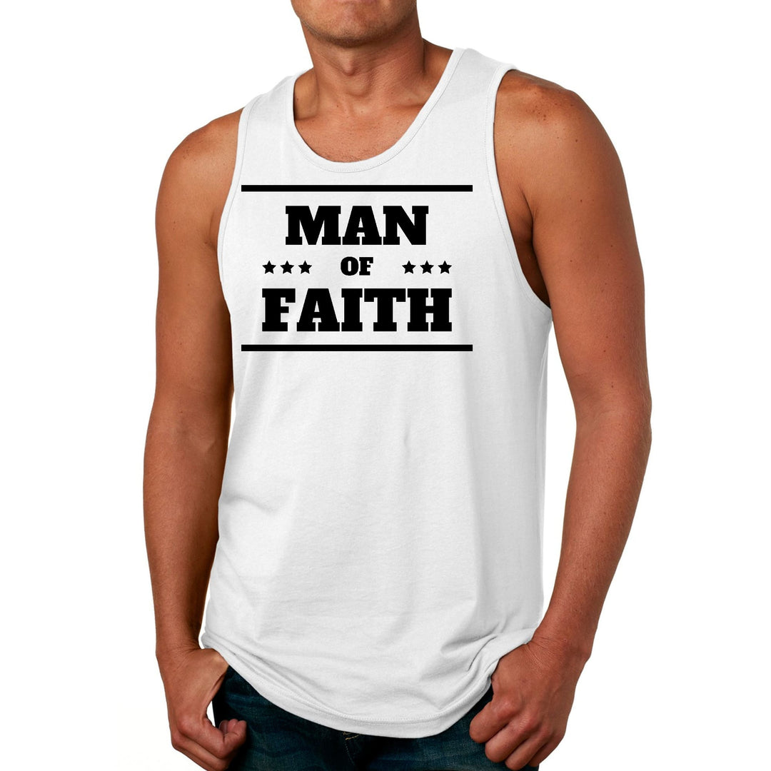 Mens Fitness Tank Top Graphic T-shirt Man of Faith Black Illustration - Mens