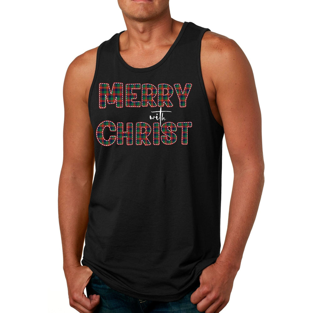 Mens Fitness Tank Top Graphic T-shirt Merry with Christ Red - Mens | Tank Tops