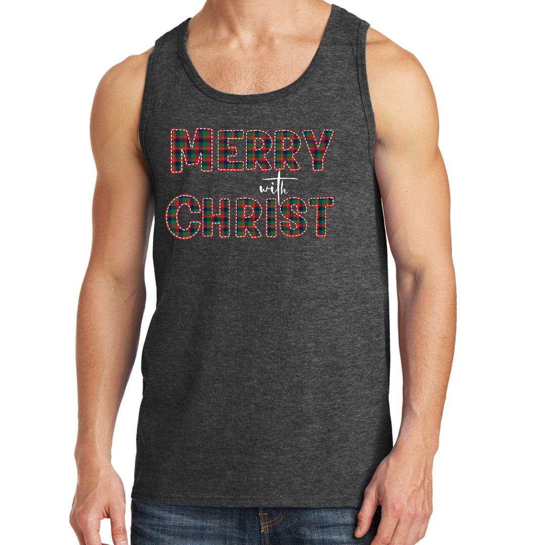 Mens Fitness Tank Top Graphic T-shirt Merry with Christ Red - Mens | Tank Tops