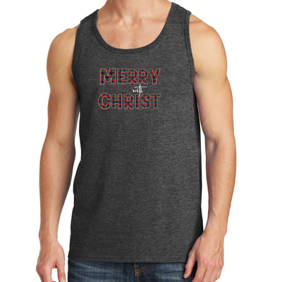Mens Fitness Tank Top Graphic T-shirt Merry With Christ Red - Mens | Tank Tops
