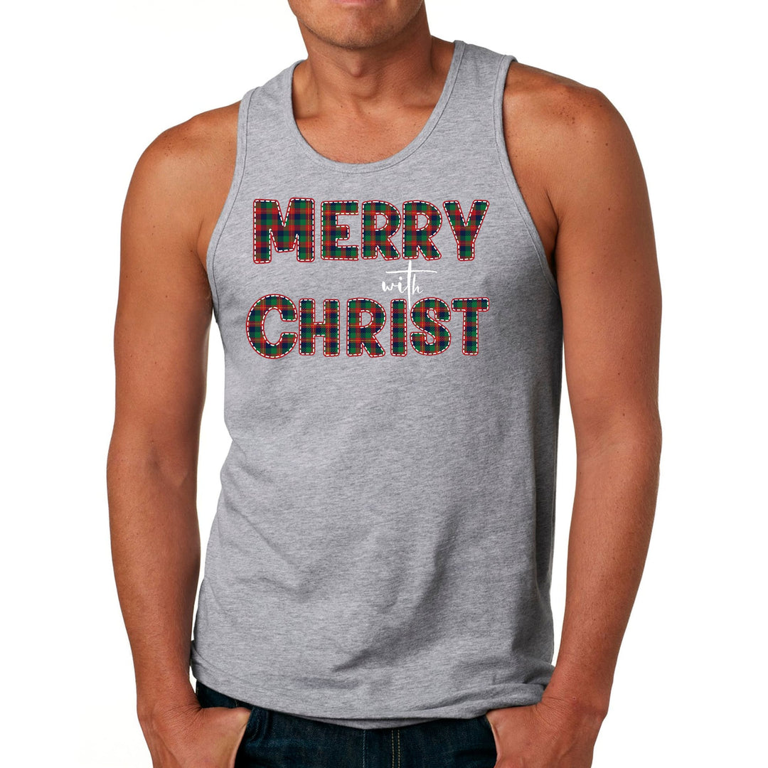 Mens Fitness Tank Top Graphic T-shirt Merry with Christ Red - Mens | Tank Tops