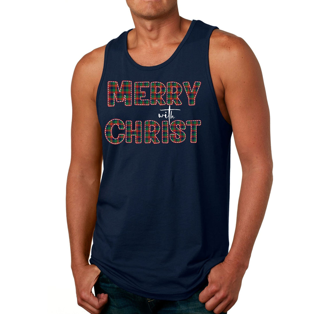 Mens Fitness Tank Top Graphic T-shirt Merry with Christ Red - Mens | Tank Tops