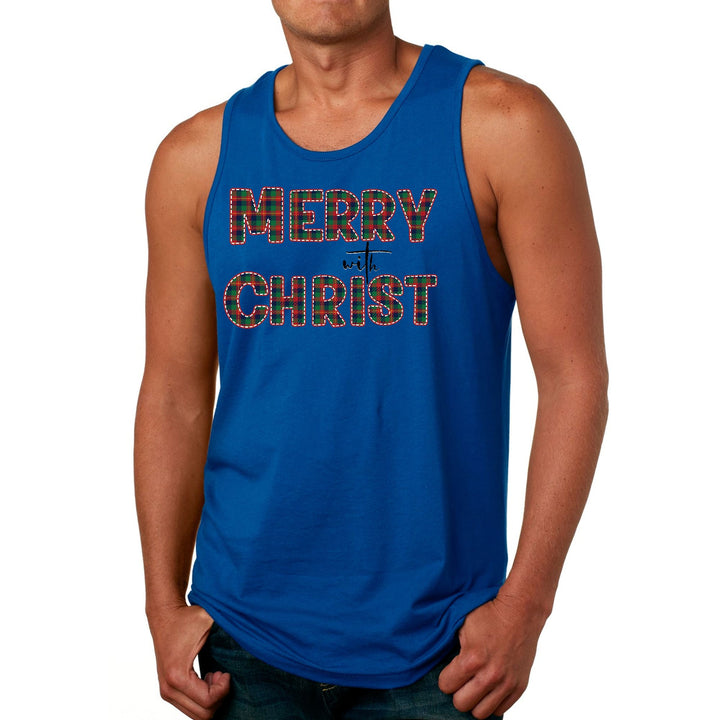 Mens Fitness Tank Top Graphic T-shirt Merry with Christ Red - Mens | Tank Tops