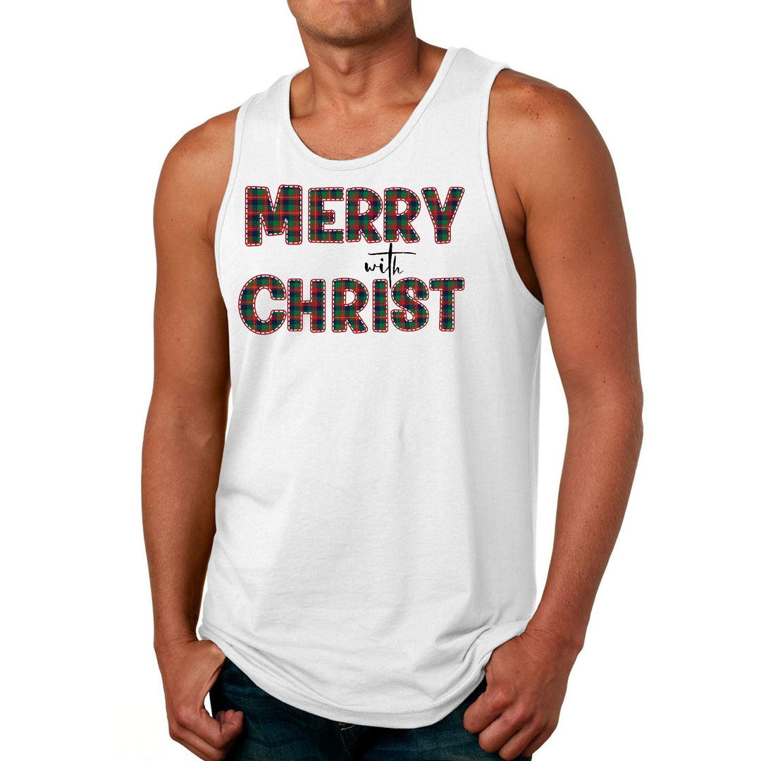 Mens Fitness Tank Top Graphic T-shirt Merry with Christ Red - Mens | Tank Tops