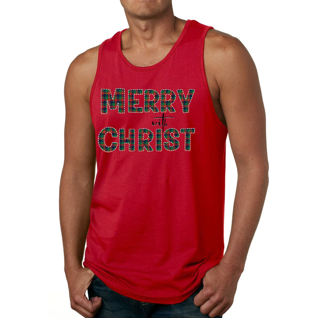 Mens Fitness Tank Top Graphic T-shirt Merry with Christ Red - Mens | Tank Tops