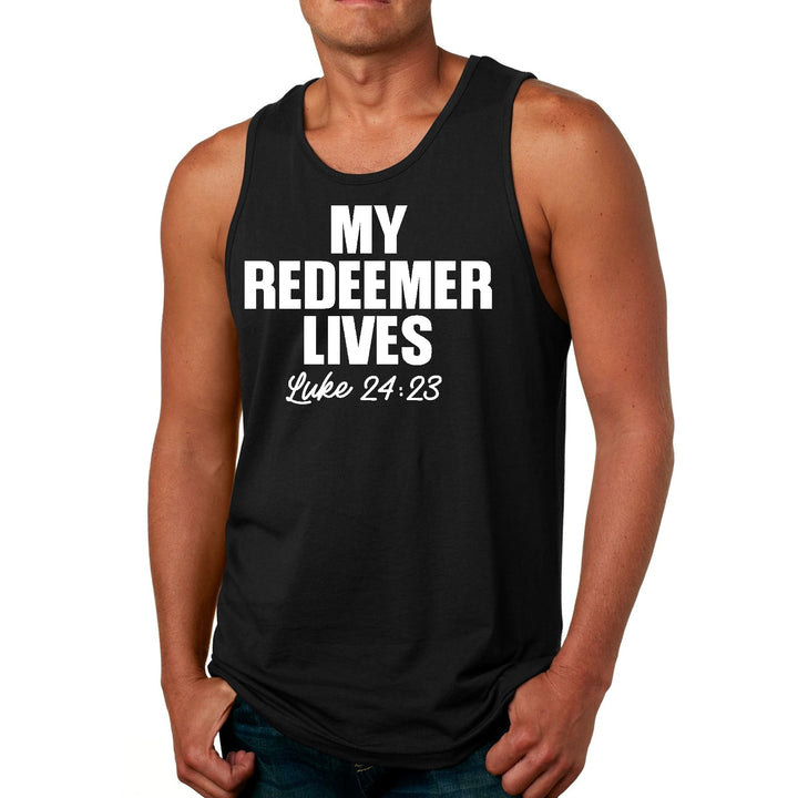 Mens Fitness Tank Top Graphic T-shirt my Redeemer Lives Print - Mens | Tank Tops