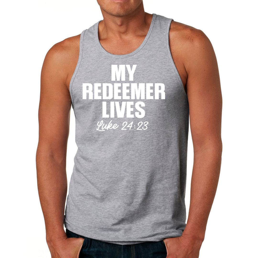 Mens Fitness Tank Top Graphic T-shirt my Redeemer Lives Print - Mens | Tank Tops