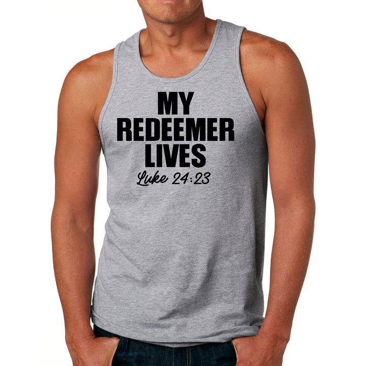 Mens Fitness Tank Top Graphic T-shirt my Redeemer Lives Print - Mens | Tank Tops