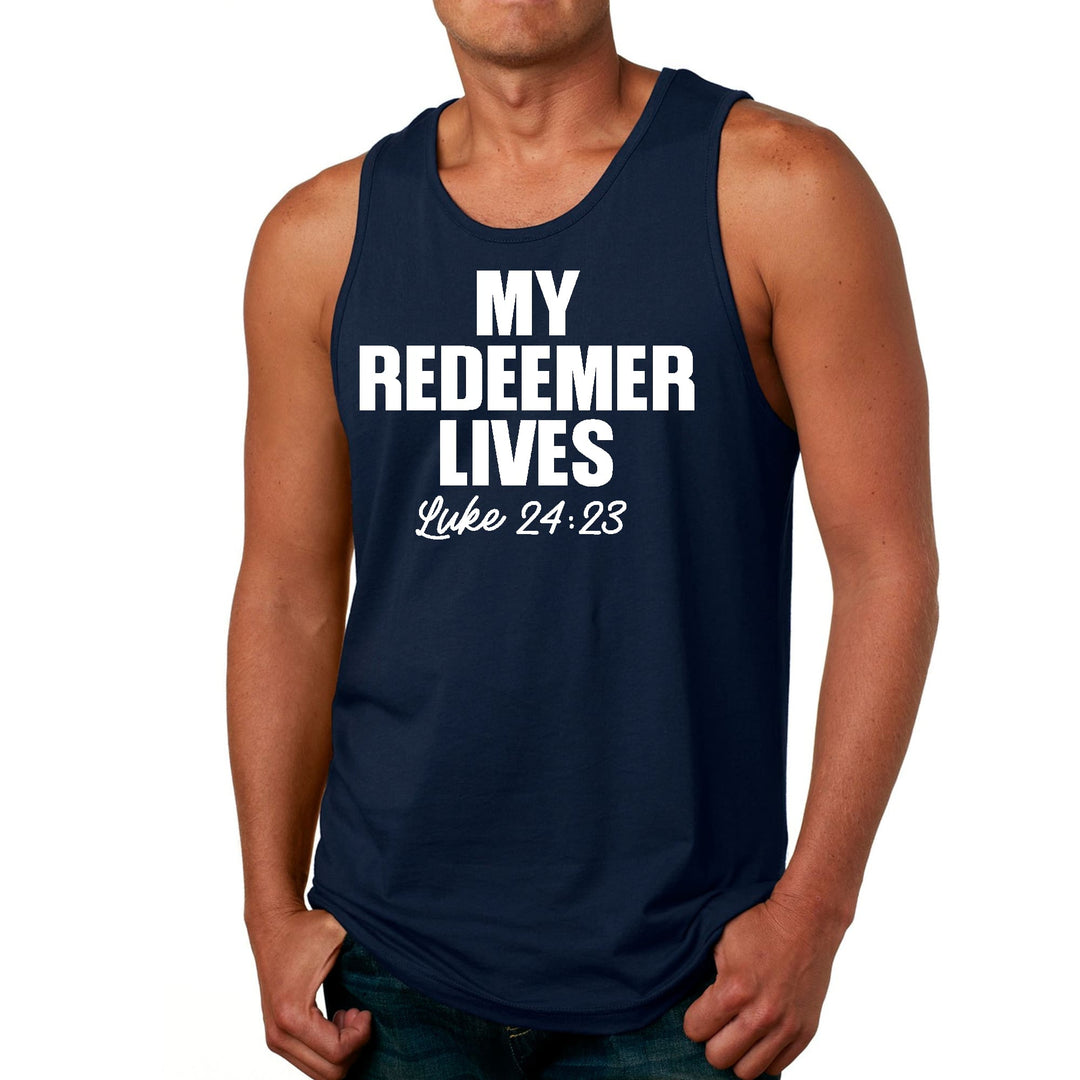 Mens Fitness Tank Top Graphic T-shirt my Redeemer Lives Print - Mens | Tank Tops