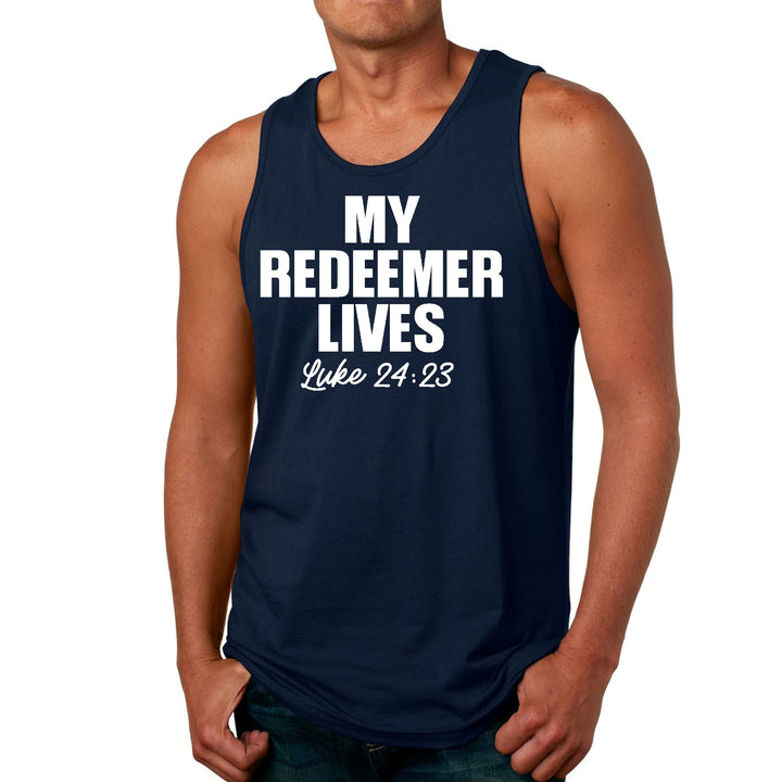 Mens Fitness Tank Top Graphic T-shirt my Redeemer Lives Print - Mens | Tank Tops