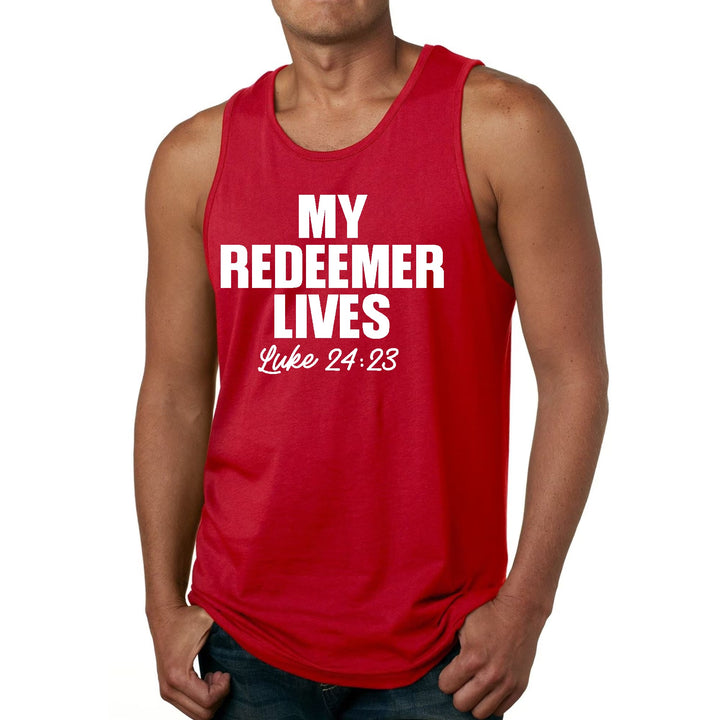 Mens Fitness Tank Top Graphic T-shirt my Redeemer Lives Print - Mens | Tank Tops