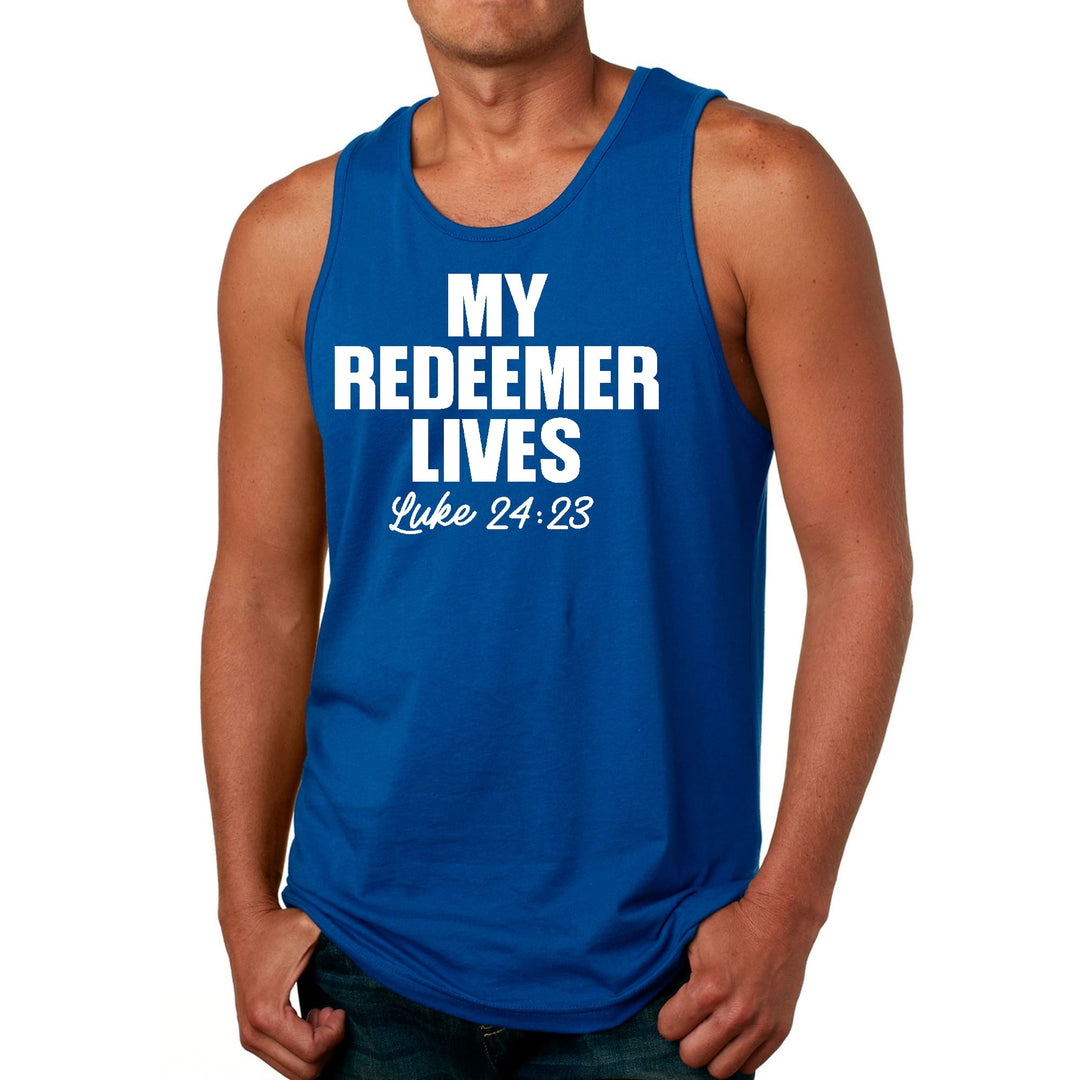 Mens Fitness Tank Top Graphic T-shirt my Redeemer Lives Print - Mens | Tank Tops