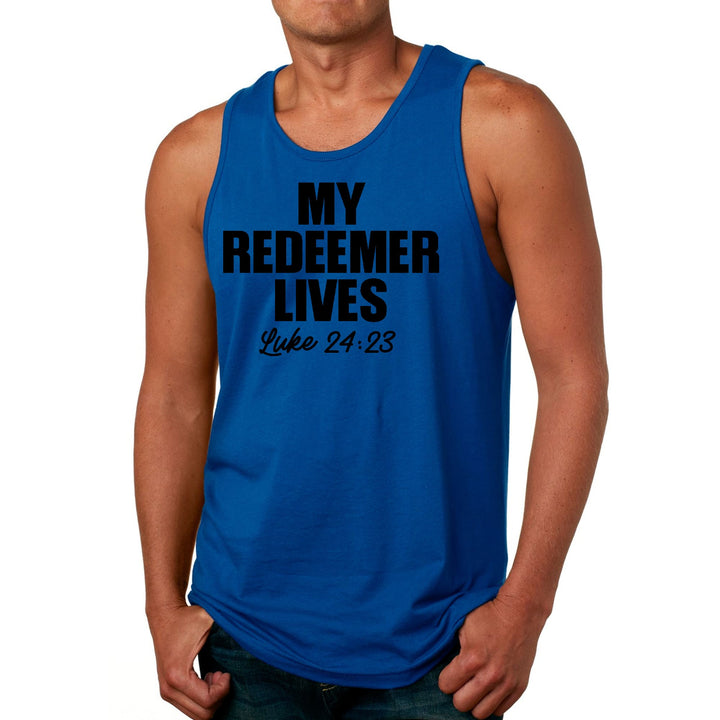 Mens Fitness Tank Top Graphic T-shirt my Redeemer Lives Print - Mens | Tank Tops