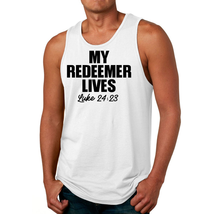 Mens Fitness Tank Top Graphic T-shirt my Redeemer Lives Print - Mens | Tank Tops