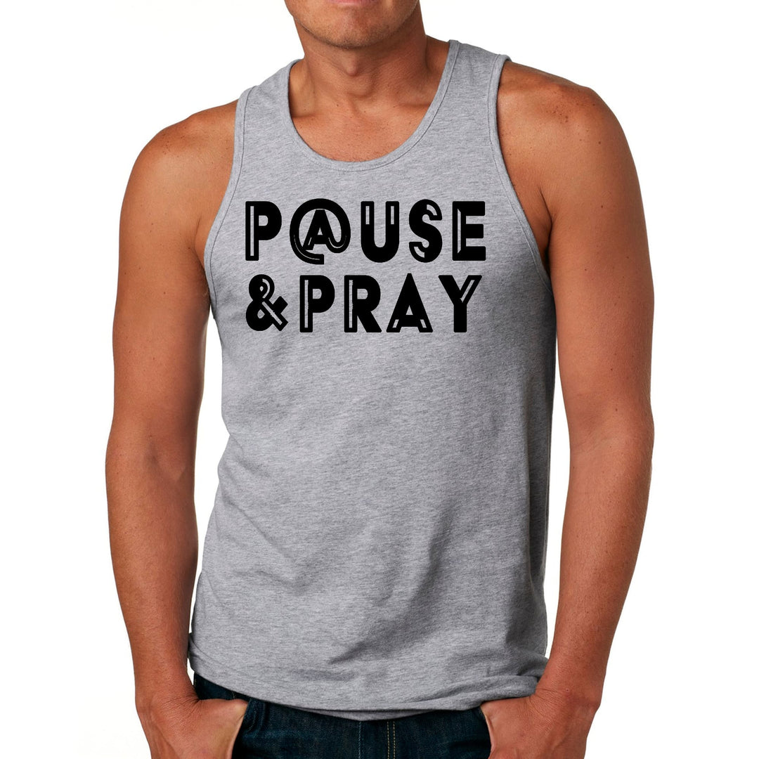 Mens Fitness Tank Top Graphic T-shirt Pause and Pray Black - Mens | Tank Tops