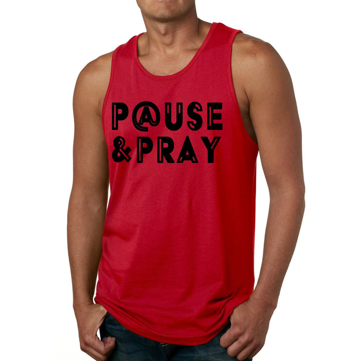 Mens Fitness Tank Top Graphic T-shirt Pause and Pray Black - Mens | Tank Tops