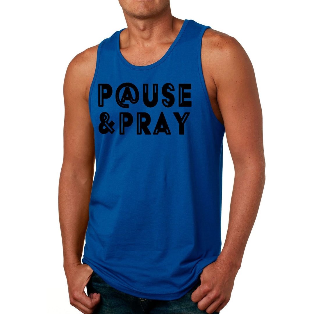 Mens Fitness Tank Top Graphic T-shirt Pause and Pray Black - Mens | Tank Tops