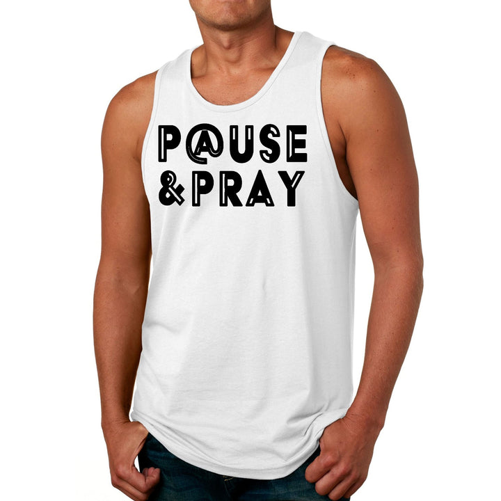 Mens Fitness Tank Top Graphic T-shirt Pause and Pray Black - Mens | Tank Tops