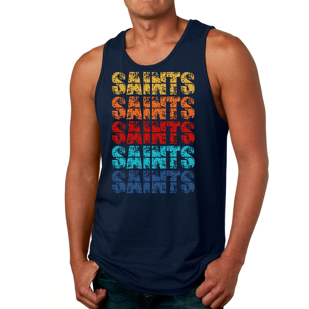 Mens Fitness Tank Top Graphic T-shirt Saints Colorful Art Illustration - Mens