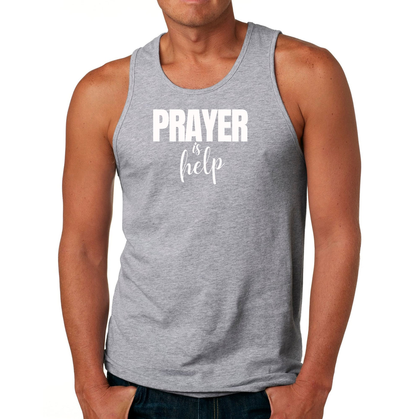 Mens Fitness Tank Top Graphic T-shirt Say It Soul - Prayer Is Help, - Mens