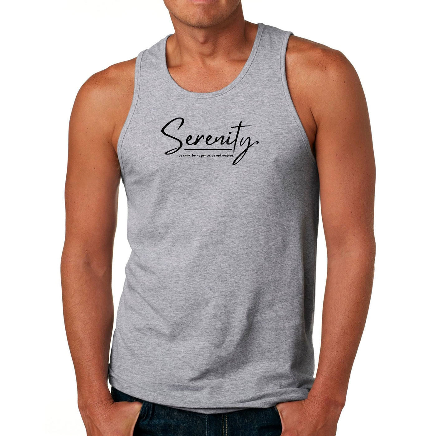 Mens Fitness Tank Top Graphic T-shirt Serenity - Be Calm Be At Peace - Mens