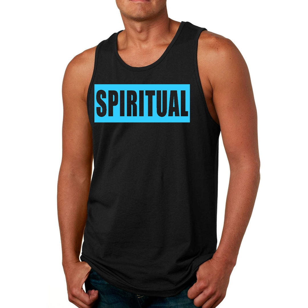 Mens Fitness Tank Top Graphic T-shirt Spiritual Light Blue Print - Mens | Tank