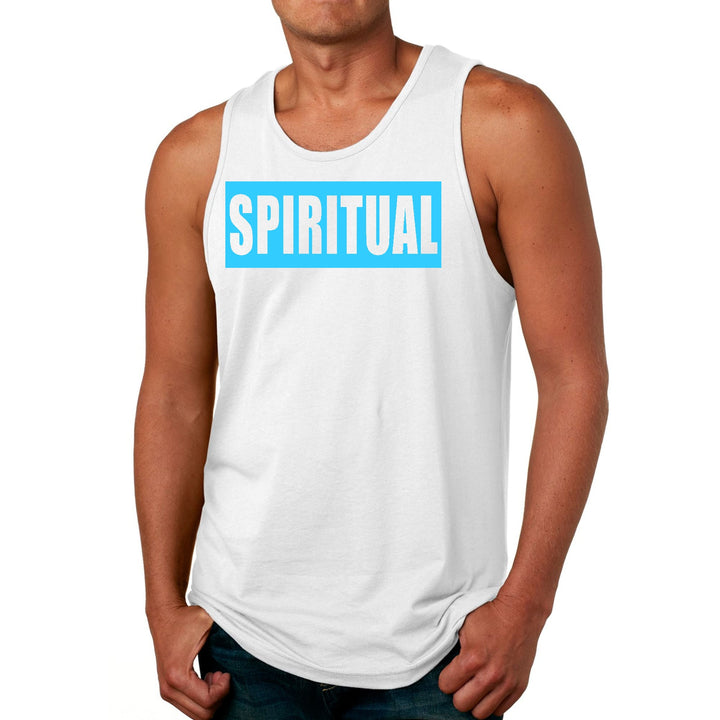 Mens Fitness Tank Top Graphic T-shirt Spiritual Light Blue Print - Mens | Tank