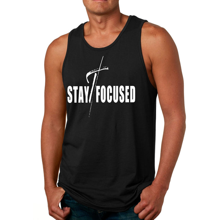 Mens Fitness Tank Top Graphic T-shirt Stay Focused White Print - Mens | Tank