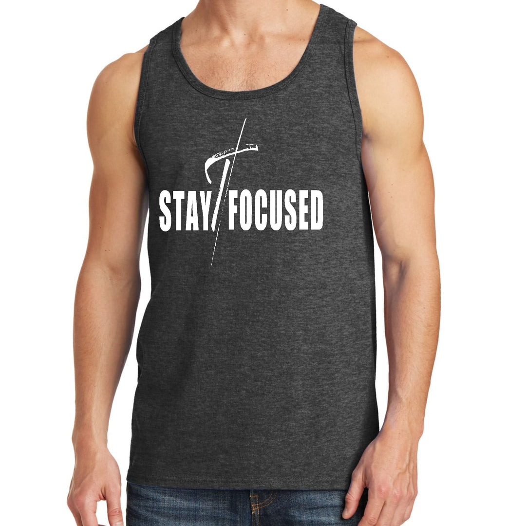 Mens Fitness Tank Top Graphic T-shirt Stay Focused White Print - Mens | Tank