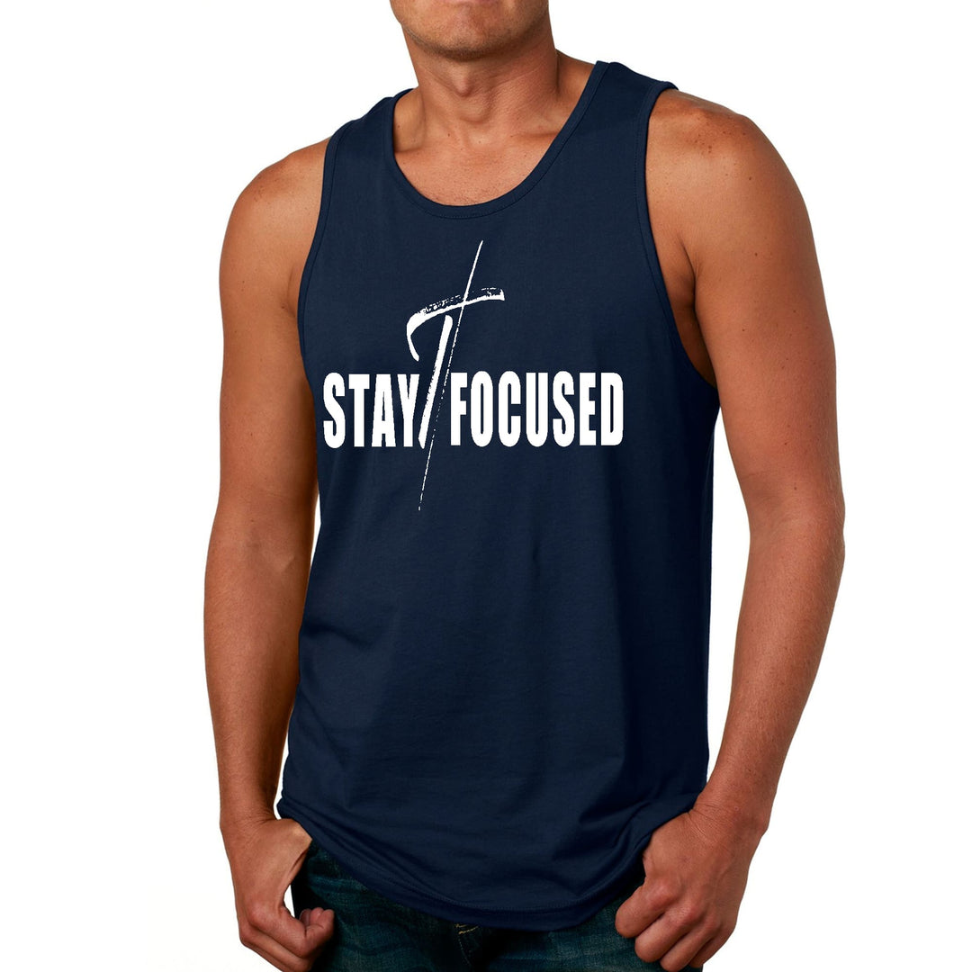 Mens Fitness Tank Top Graphic T-shirt Stay Focused White Print - Mens | Tank