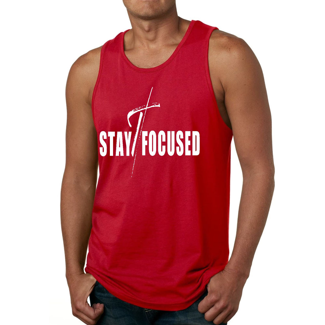 Mens Fitness Tank Top Graphic T-shirt Stay Focused White Print - Mens | Tank