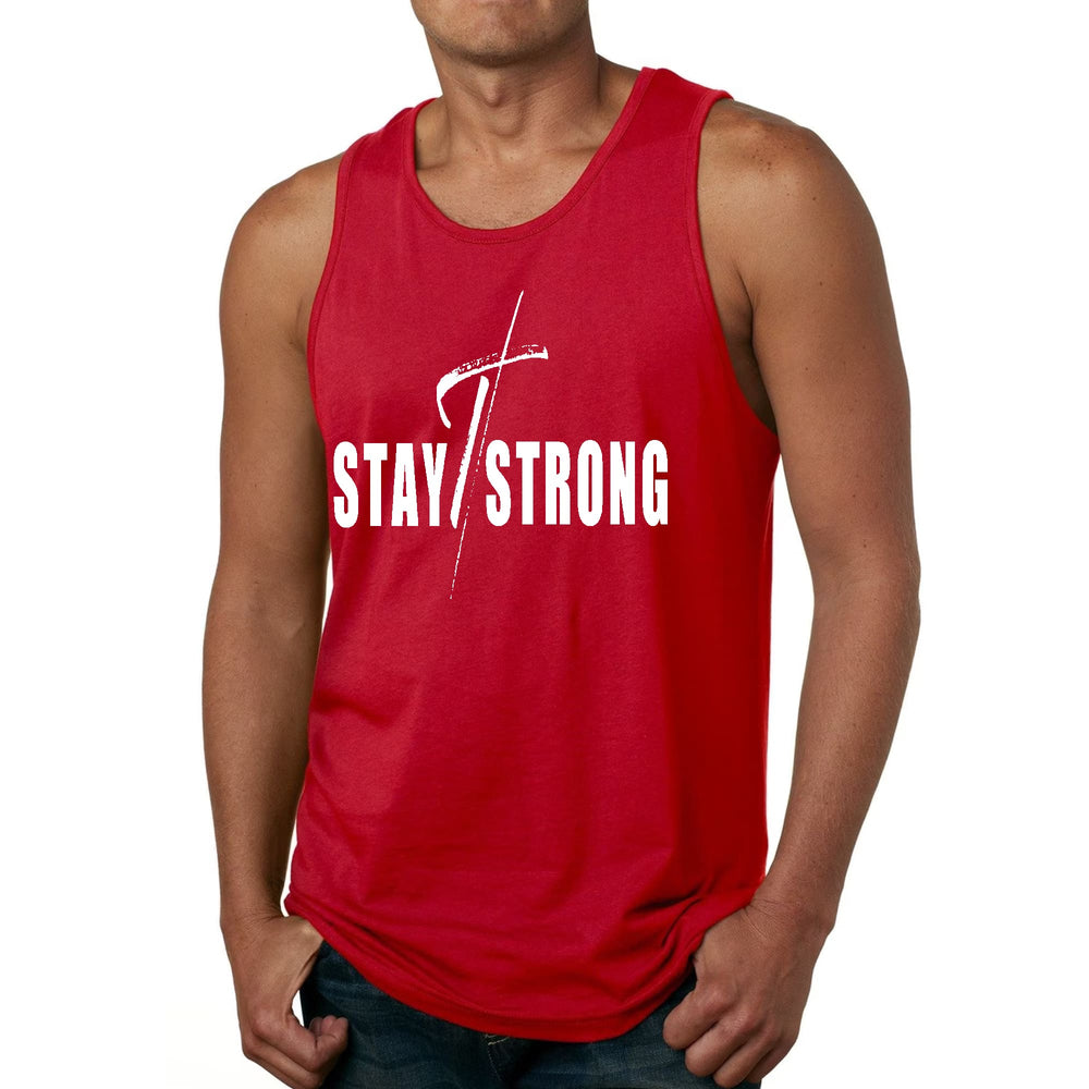 Mens Fitness Tank Top Graphic T-shirt Stay Strong with Cross White - Mens