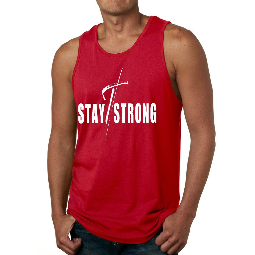 Mens Fitness Tank Top Graphic T-shirt Stay Strong with Cross White - Mens