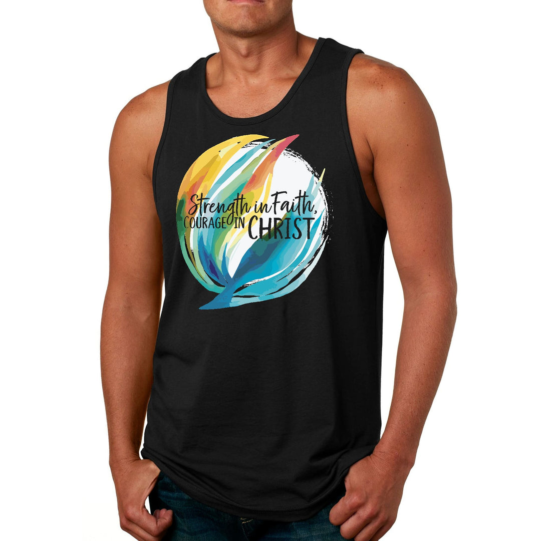 Mens Fitness Tank Top Graphic T-shirt Strength in Faith Courage - Mens | Tank