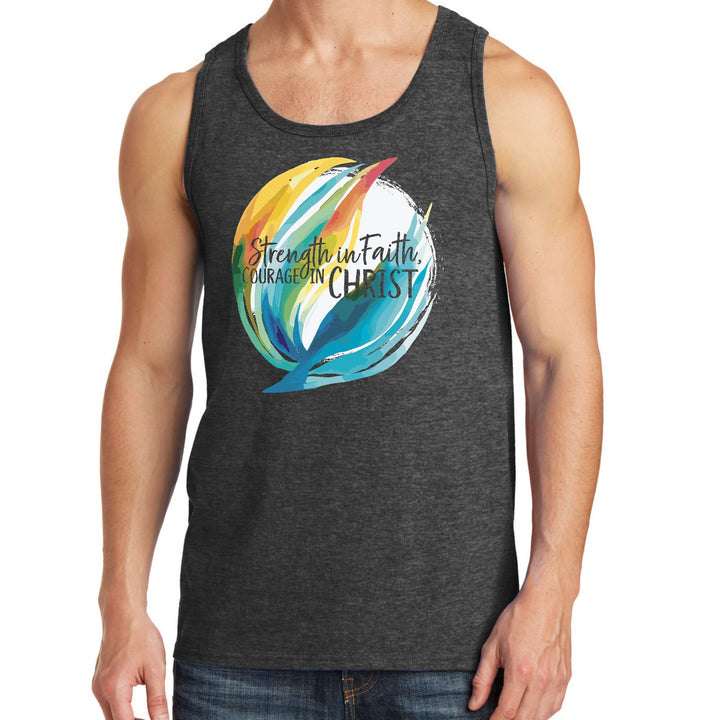 Mens Fitness Tank Top Graphic T-shirt Strength in Faith Courage - Mens | Tank