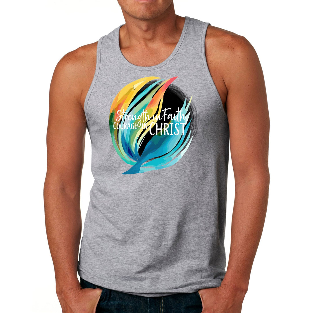 Mens Fitness Tank Top Graphic T-shirt Strength in Faith Courage - Mens | Tank