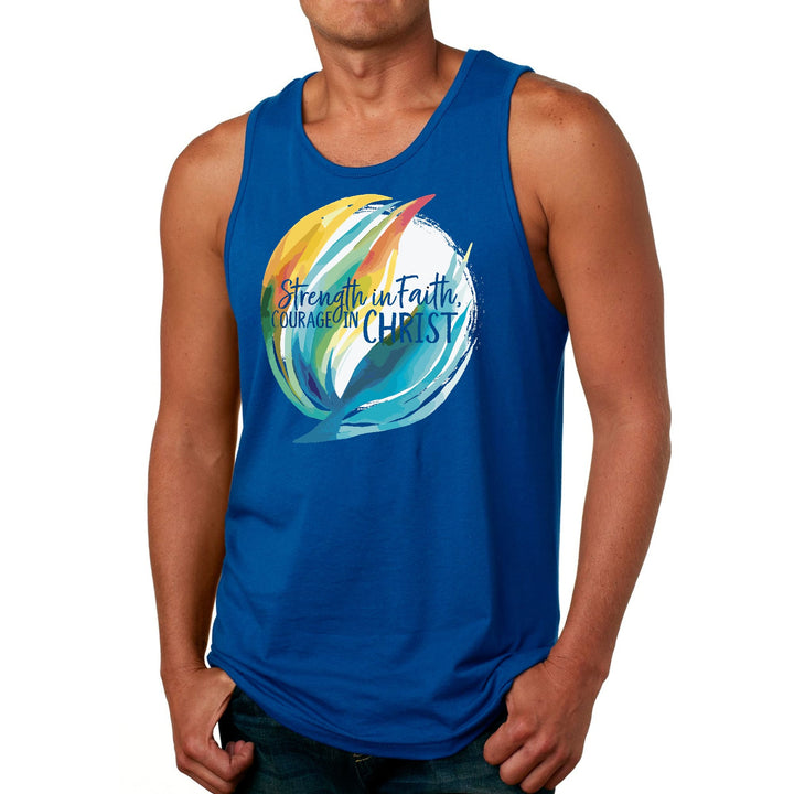 Mens Fitness Tank Top Graphic T-shirt Strength in Faith Courage - Mens | Tank