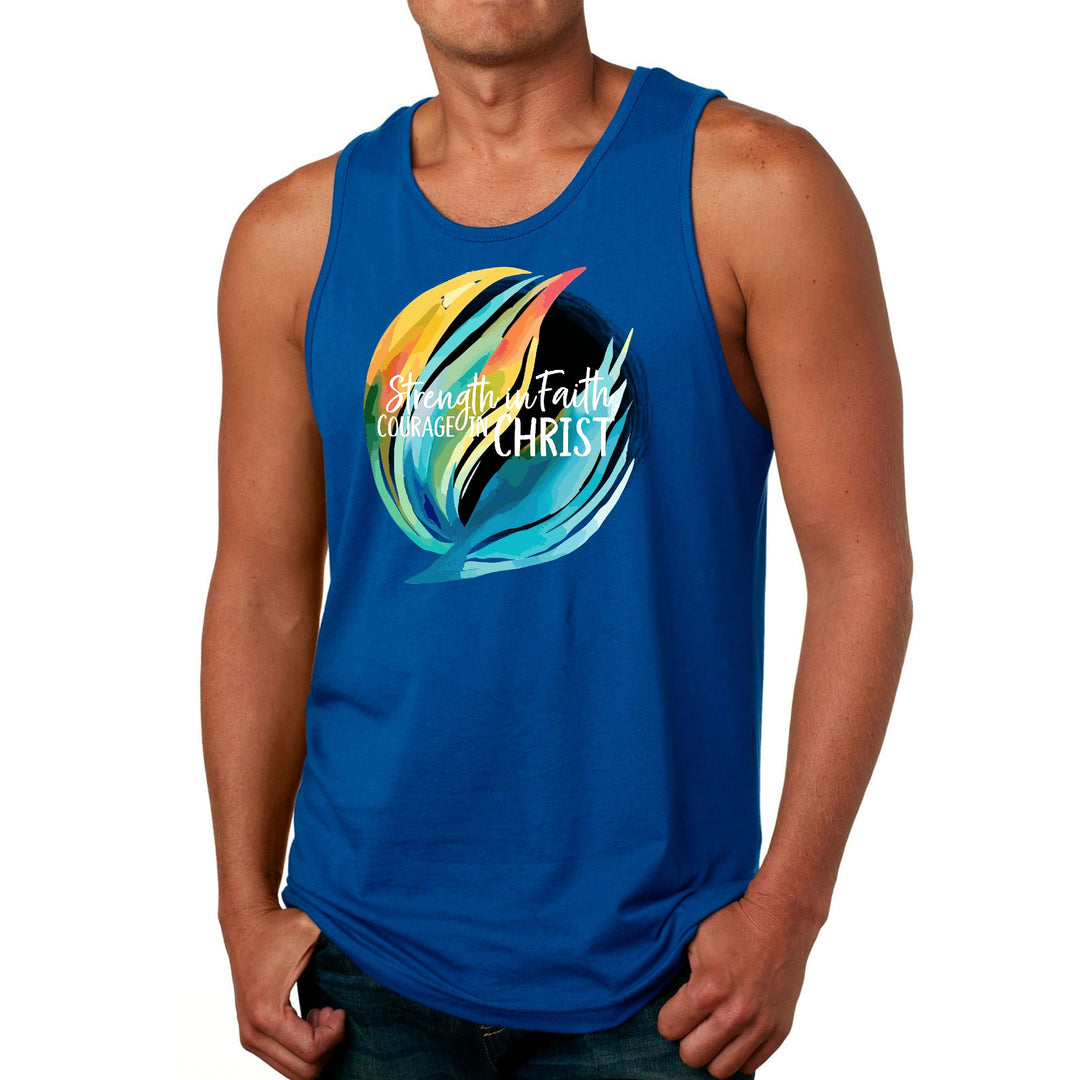 Mens Fitness Tank Top Graphic T-shirt Strength in Faith Courage - Mens | Tank