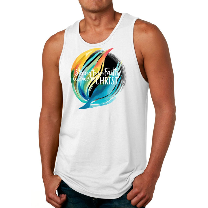 Mens Fitness Tank Top Graphic T-shirt Strength in Faith Courage - Mens | Tank