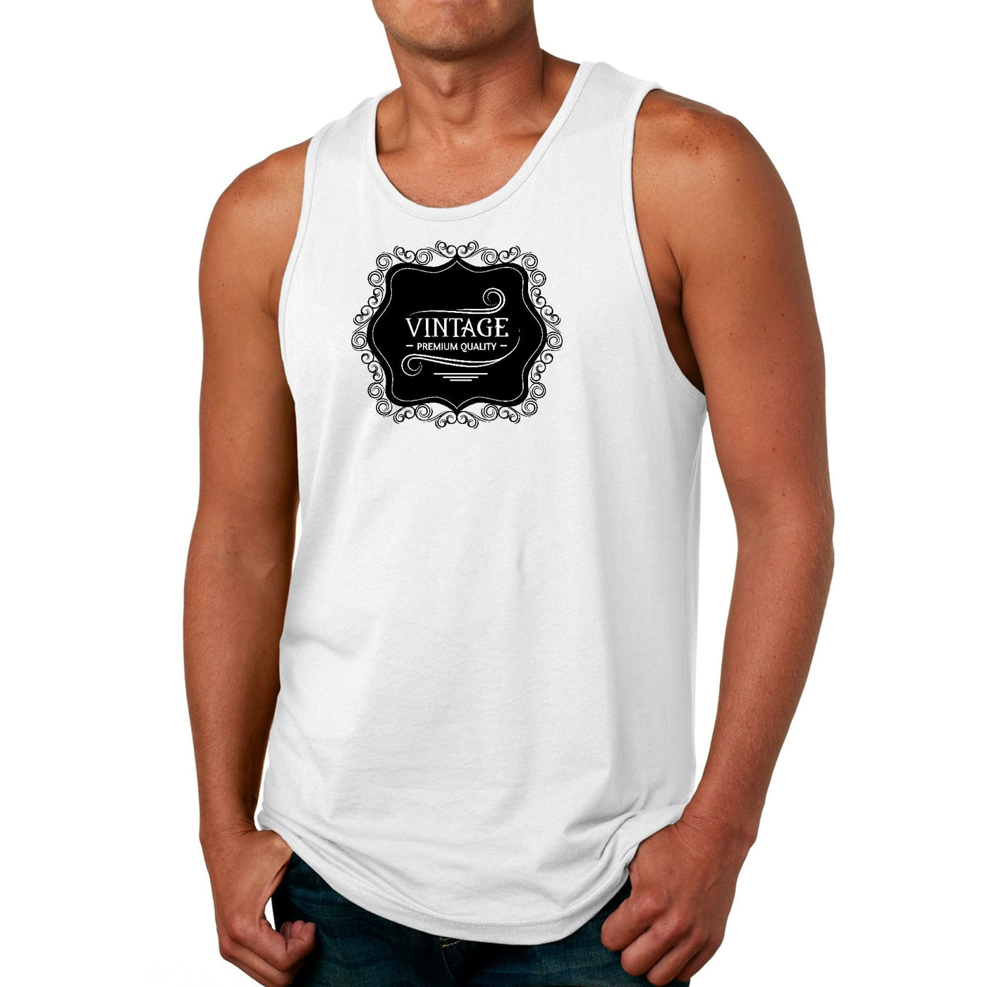 Mens Fitness Tank Top Graphic T-shirt Vintage Premium Quality Black - Mens