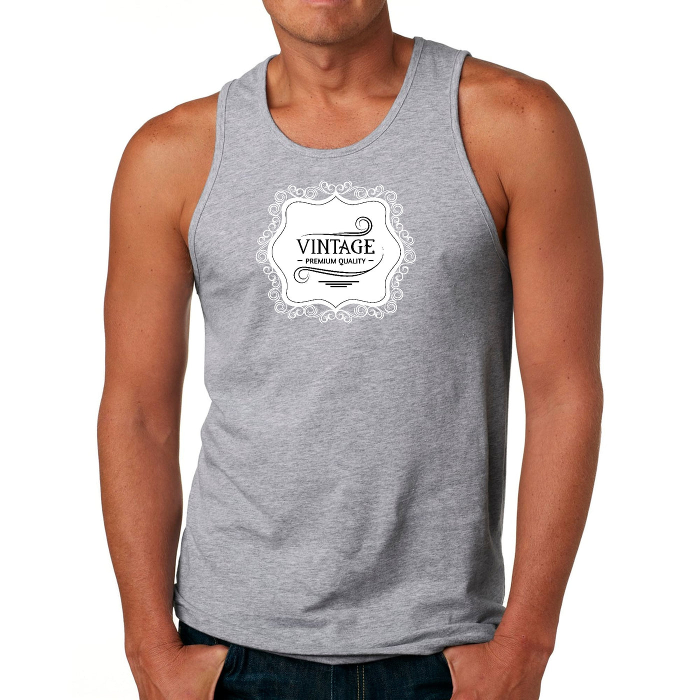Mens Fitness Tank Top Graphic T-shirt Vintage Premium Quality White - Mens